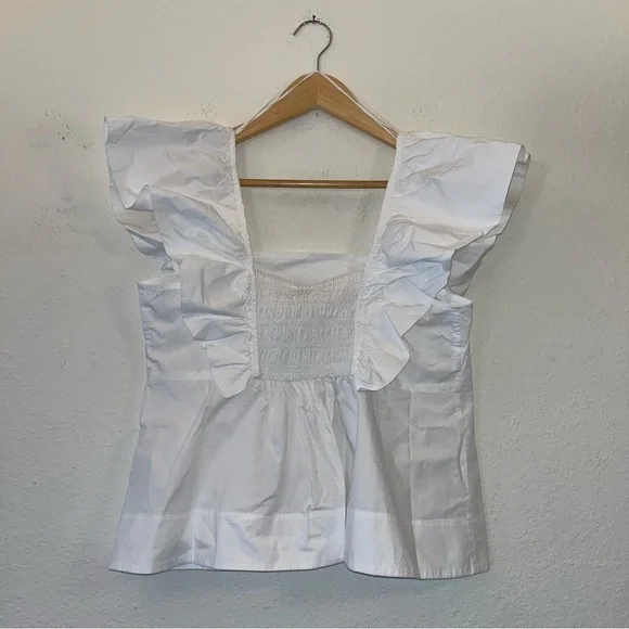 Ganni White Ruffle Sleeve Top - Picture 9 of 15
